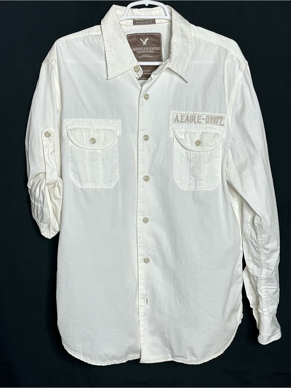 American Eagle Outfitters Y2K Vintage Men's White Utility Button-Down Shirt Sz L